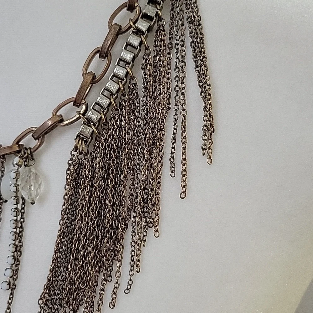 One Of a Kind Multi-Chain Necklace with White Beaded Accents - Picture 4 of 6
